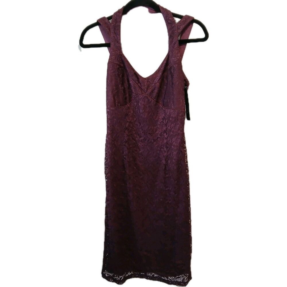 NWT David Meister Designer Purple Lace Cocktail Halter Dress Size 2 Stretch